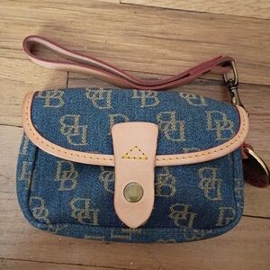 Dooney & Bourke Denim Blue and Tan Monogram Wristlet
